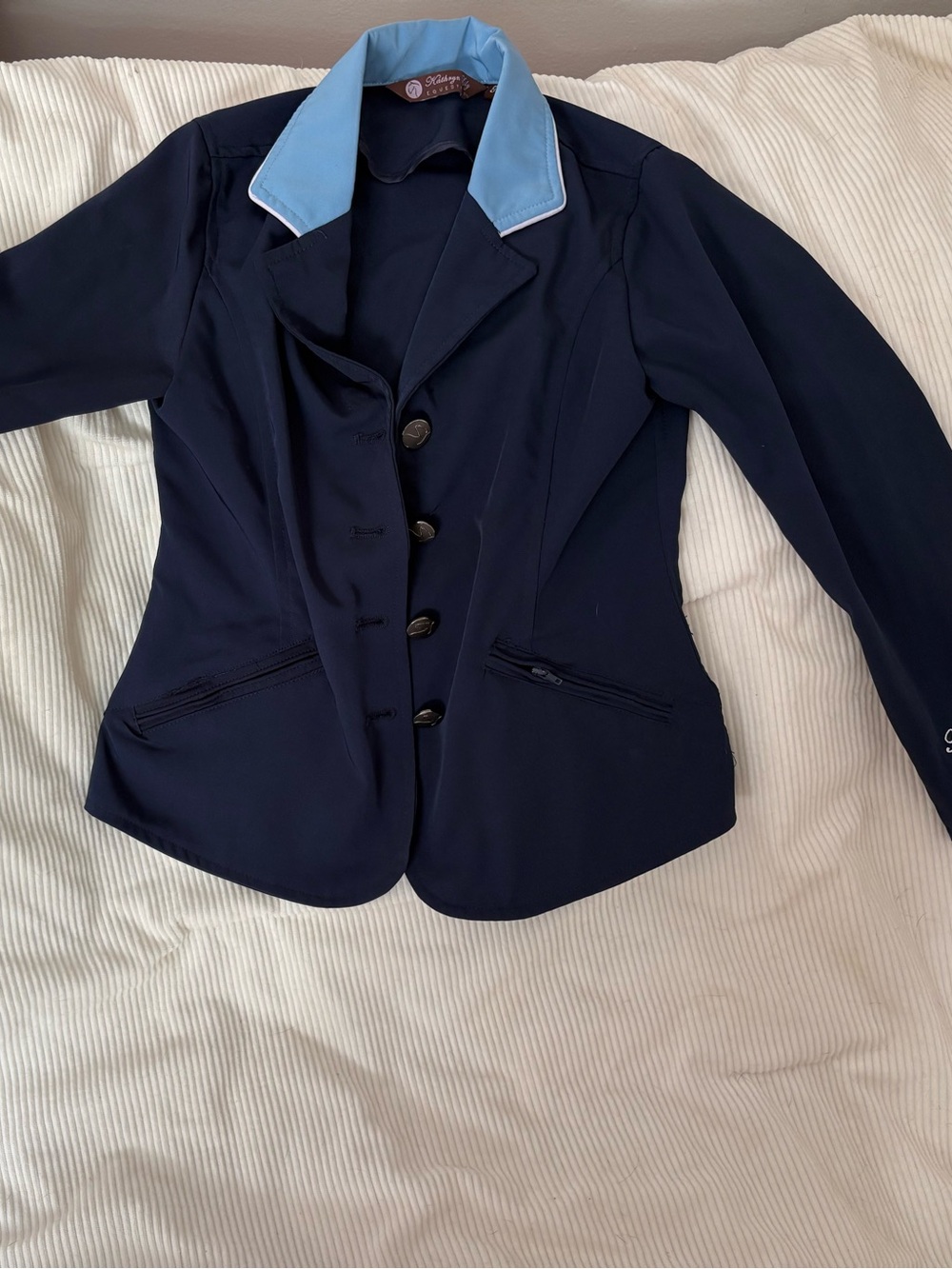 Kathryn LilyLightweight Navy Kids Riding-Style Jacket with Light Blue Collar